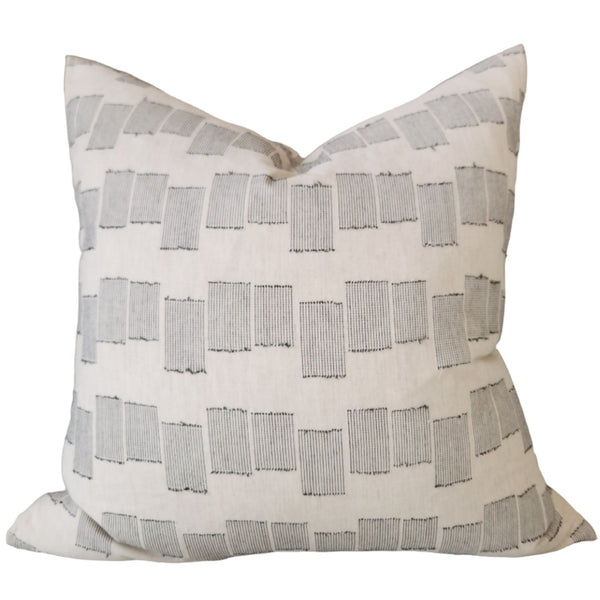 PREORDER | Azura Linen Cotton Cushion 55cm Square - Off White | Dark Blue