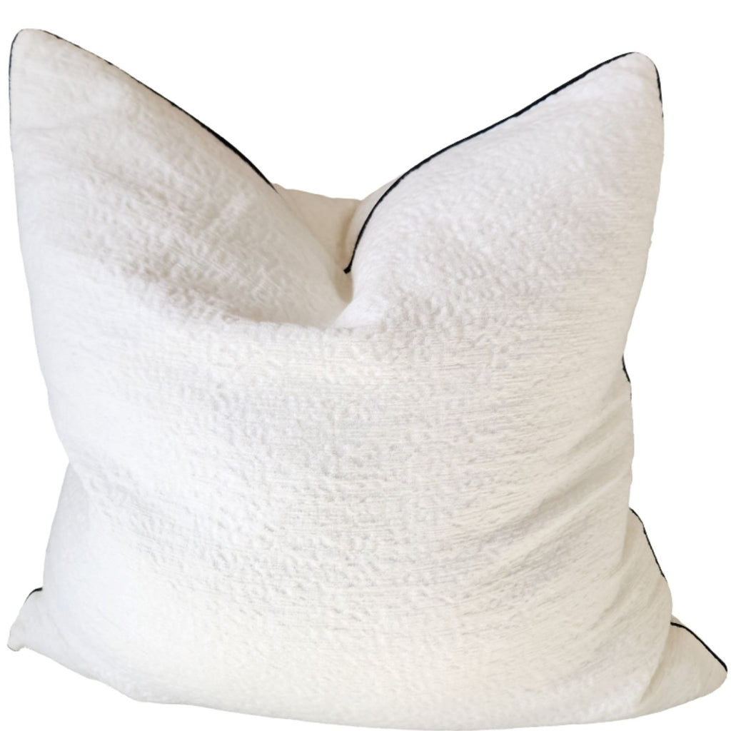 Millard Jacquard Linen Cushion 55cm Square - Gassin White with Black Piping