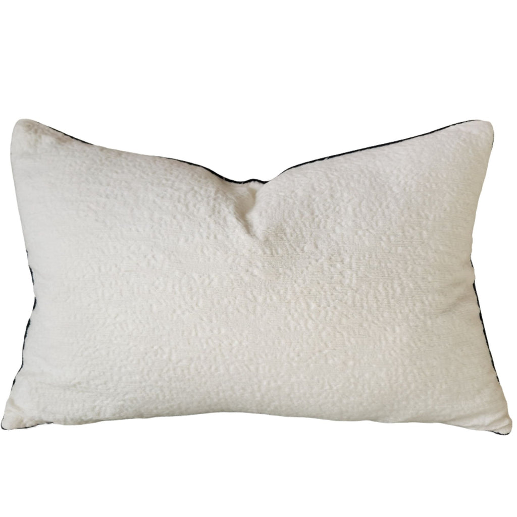 Millard Jacquard Linen Cushion 40x60cm Lumbar - Gassin White with Black Piping