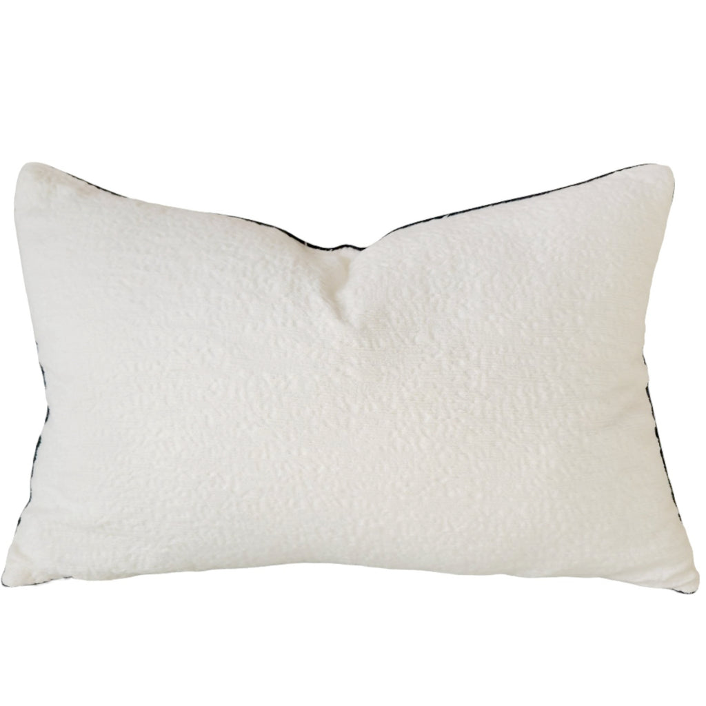 Millard Jacquard Linen Cushion 40x60cm Lumbar - Gassin White with Black Piping