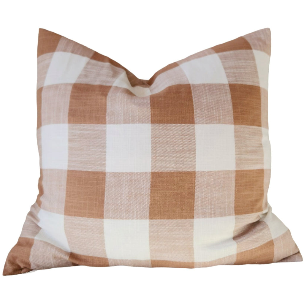 Bungalow Plaid Linen Cotton Cushion 55x55cm - Off White | Cider Orange