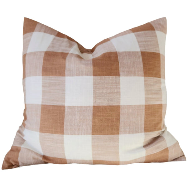 PREORDER | Bungalow Plaid Linen Cotton Cushion 55x55cm - Off White | Cider Orange