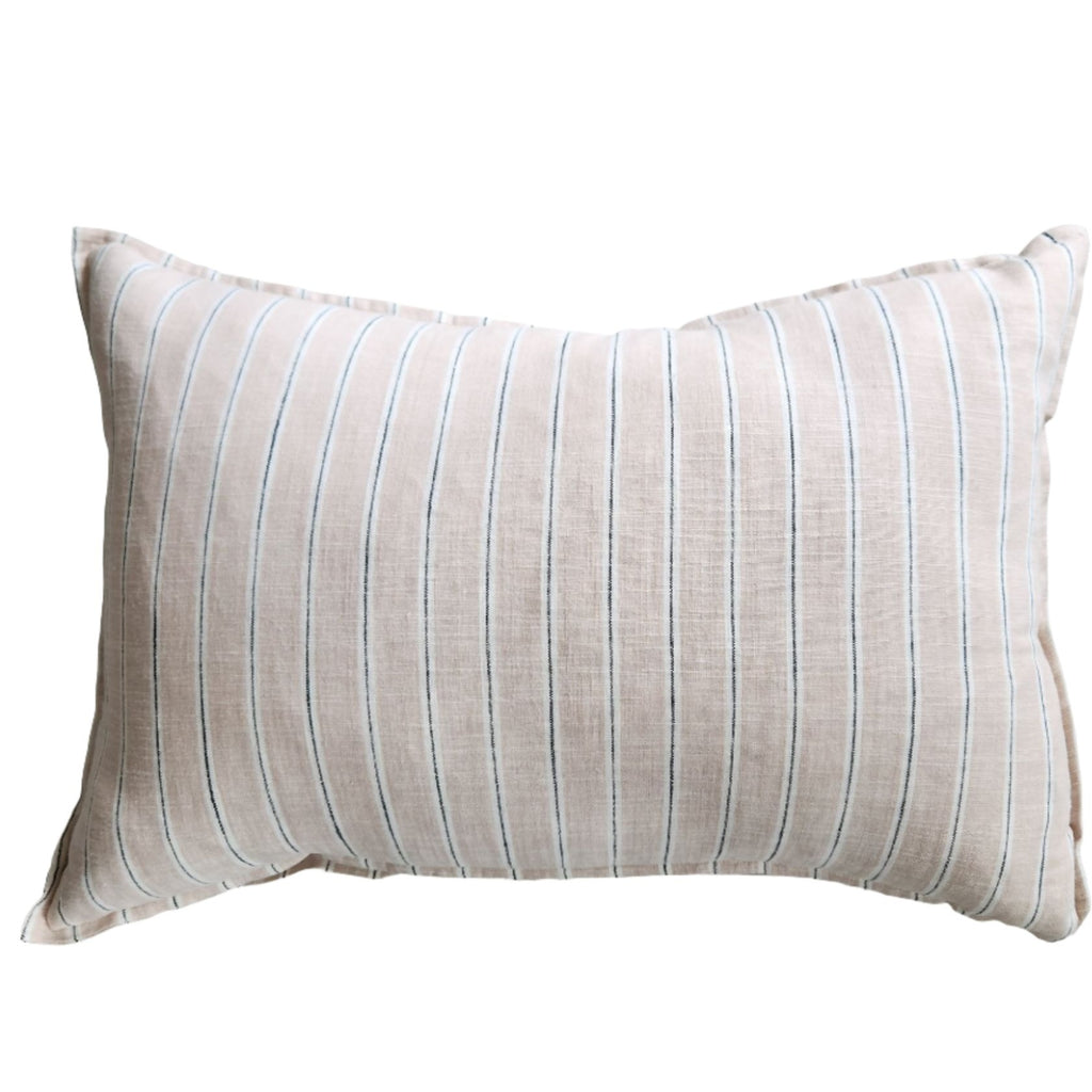 Genevieve Linen Cushion 40x60cm Lumbar - Pink White Black Striped