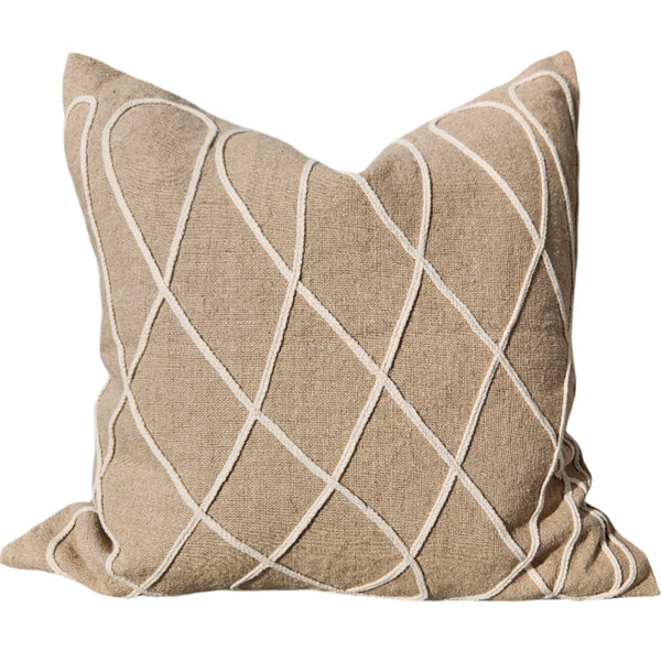 Abbey Crisscross Linen Cushion 55cm Square - Natural | White