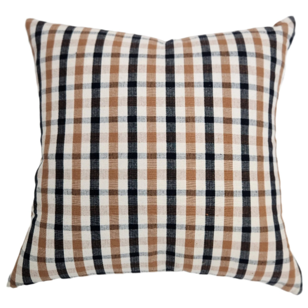 Kennedy Plaid Linen Cushion 55cm Square - Black | Shades of Brown