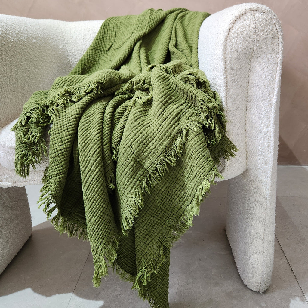 BURSA Cotton Throw 150cm x 200cm | Moss Green