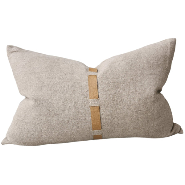 LAST ONE - Florrie Linen Cushion 40x60cm Lumbar - Natural | Leather Strap