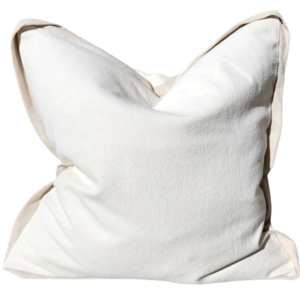 Reine Linen Cushion 55cm Square  - White with Natural Border