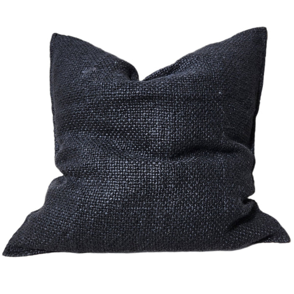 Détente Hand-loomed Rustic Texture Pure French Linen 55cm Square - Ubud Black