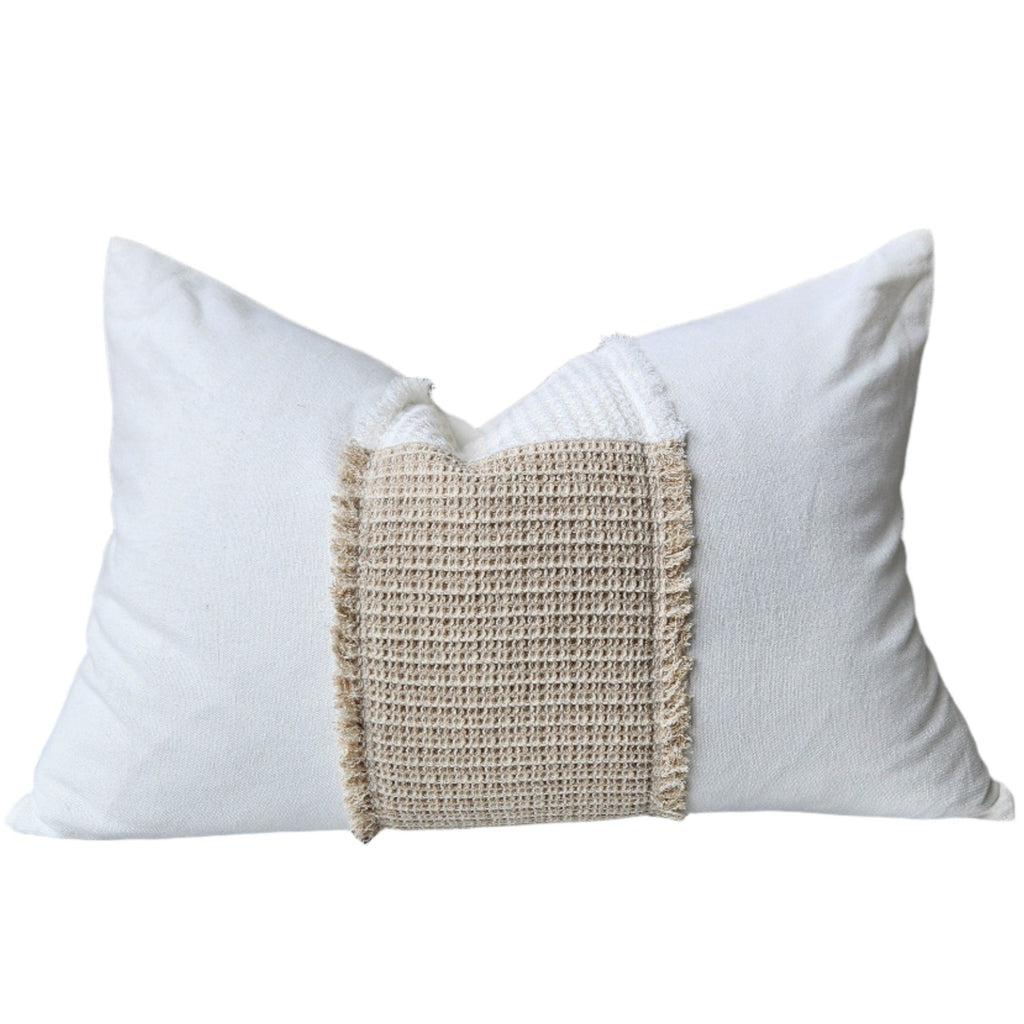 Dénpasar Linen Cushion 40x60cm Lumbar - Waffle Off White | Natural