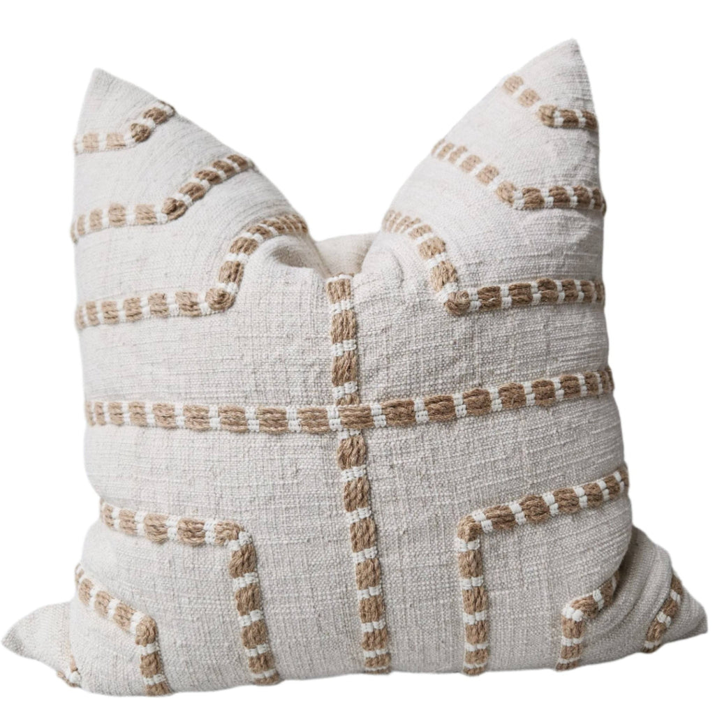 LAST ONE - Maya Embroidery Linen Cushion 55cm Square - Natural | White