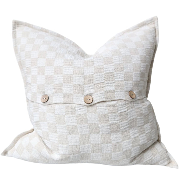 Annecy Check Linen Cotton Cushion 55cm Square - Natural