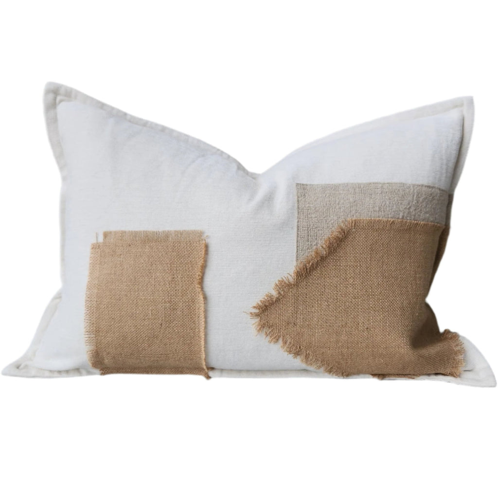 Mykonos Jute Linen Corduroy Cushion 40x60cm Lumbar - Off White | Natural