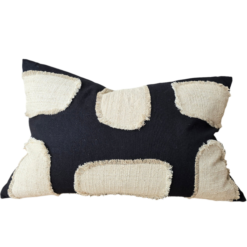 Fia Linen Cotton Cushion 40x60cm Lumbar - Black | Natural