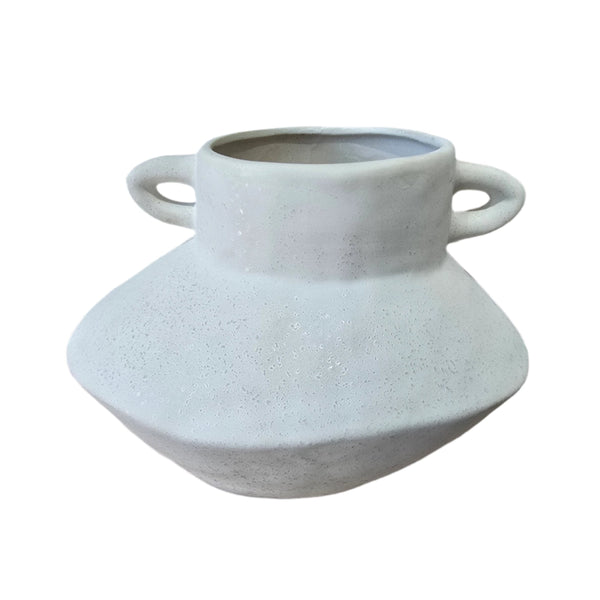 Two-sides Handles Handcrafted Ceramic Vase 17x20x20cm - White