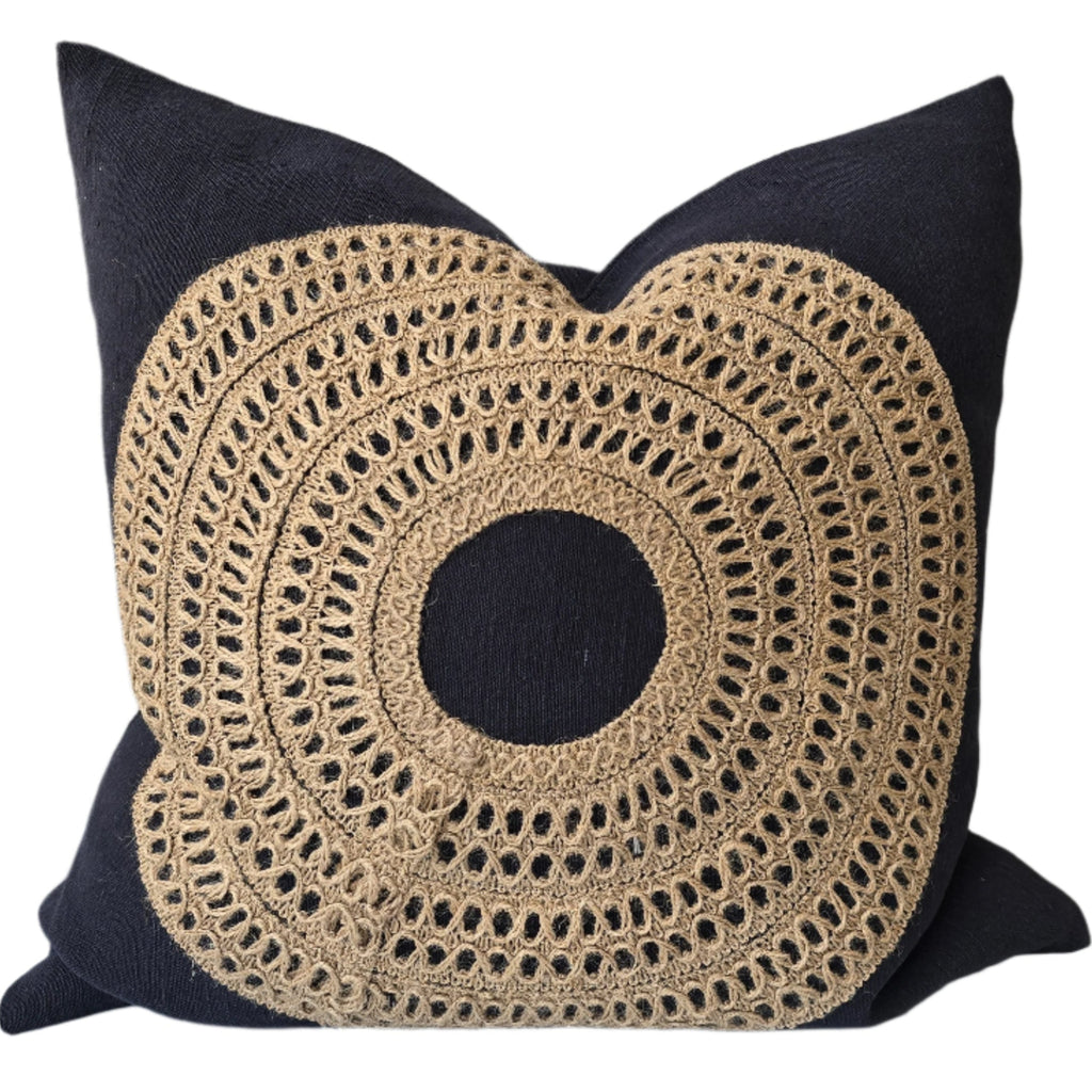 Dénpasar Linen Cushion 55cm Square - Black | Jute Natural