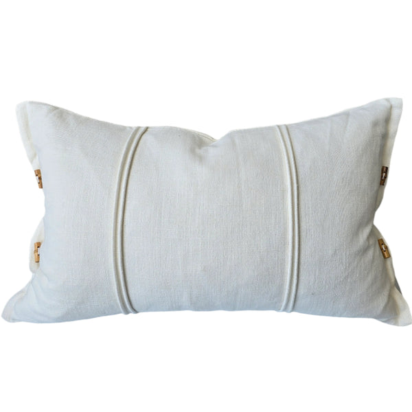 Alora Linen Cotton Cushion 40x60cm Lumbar - White | Wooden Button