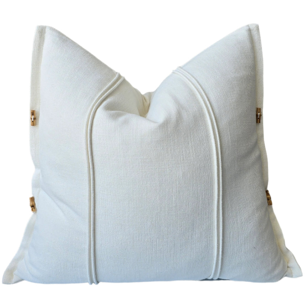 Alora Linen Cotton Cushion 55cm Square - White | Wooden Button