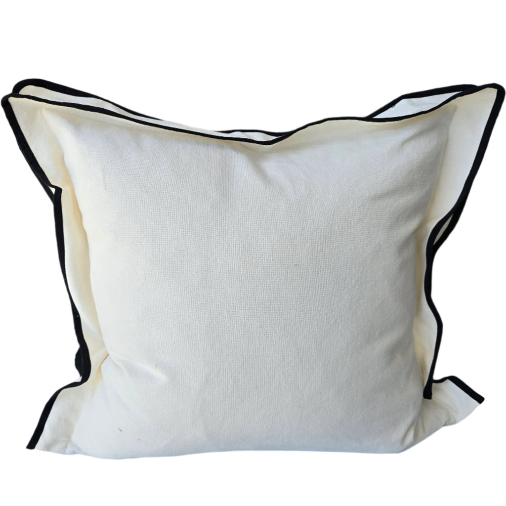 RESTOCK MARCH | Layla Linen Cotton Cushion 55cm Square - White | Black Piping