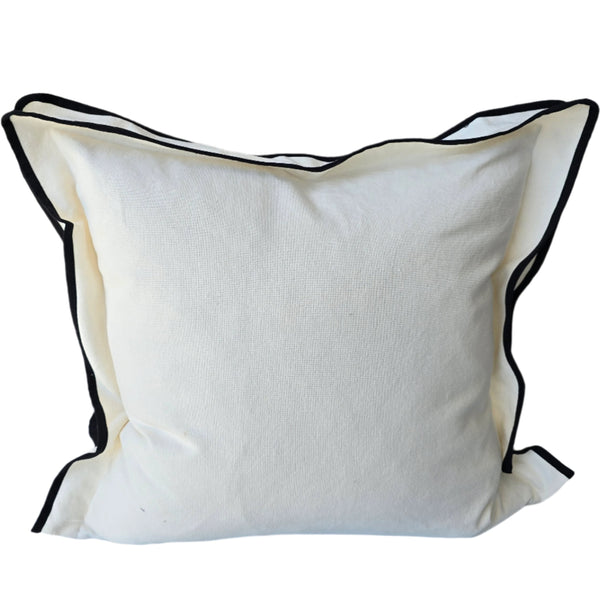 Layla Linen Cotton Cushion 55cm Square - White | Black Piping