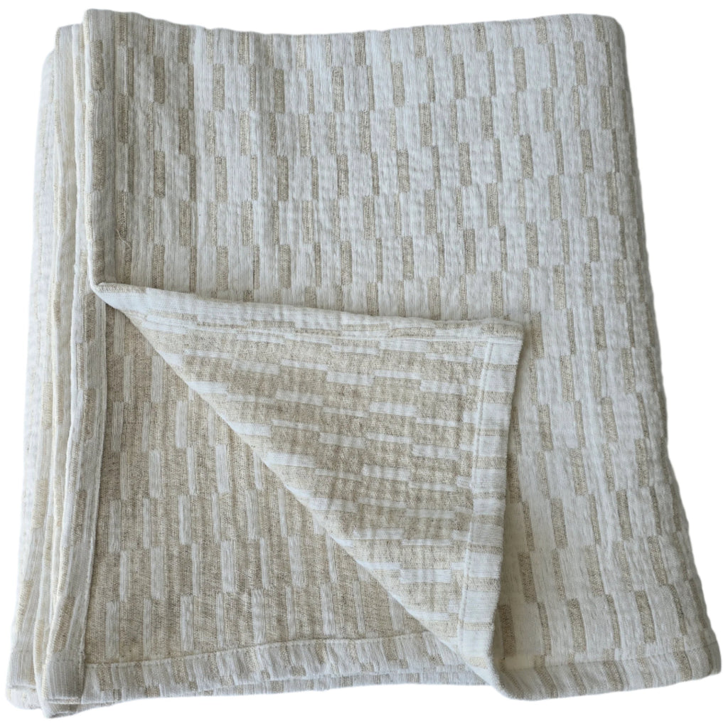 RESTOCK MARCH | Mosaic Jacquard Double Sided Linen Cotton Throw 220 x 150cm | Off White & Beige