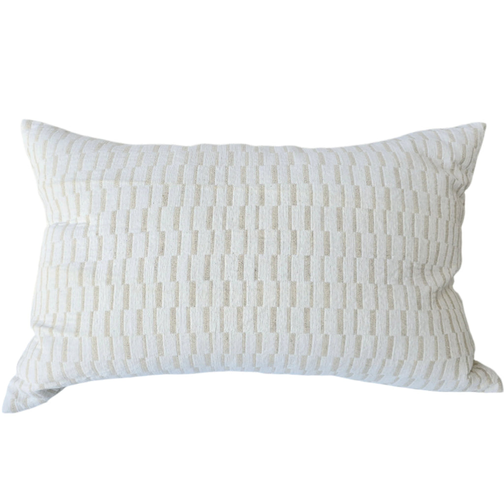 Mosaic Jacquard Linen Cotton Cushion 40x60cm Lumbar | Off White & Beige