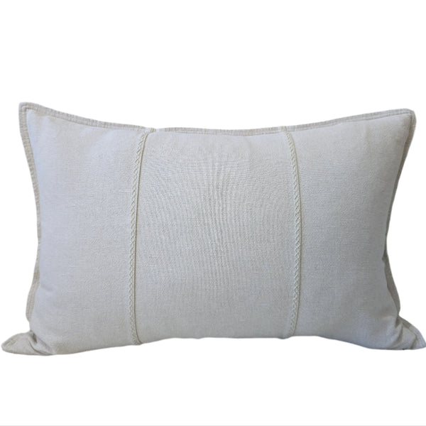 Eveleigh Stonewashed Linen Cotton Cushion 40x60cm Lumbar - Oatmeal | Embroidery Double Striped