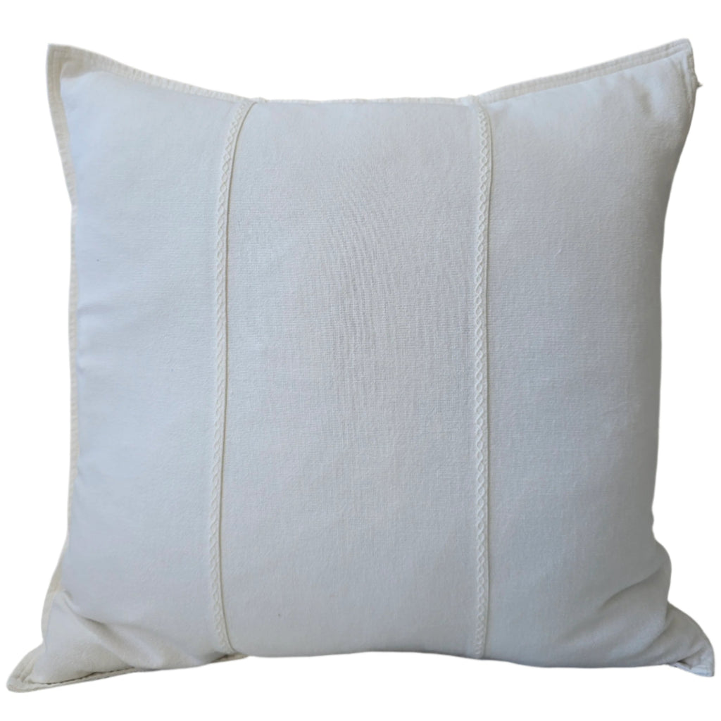 Eveleigh Stonewashed Linen Cotton Cushion 55cm Square - Off White | Embroidery Double Striped