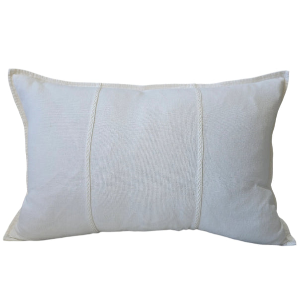 Eveleigh Stonewashed Linen Cotton Cushion 40x60cm Lumbar - Off White | Embroidery Double Striped