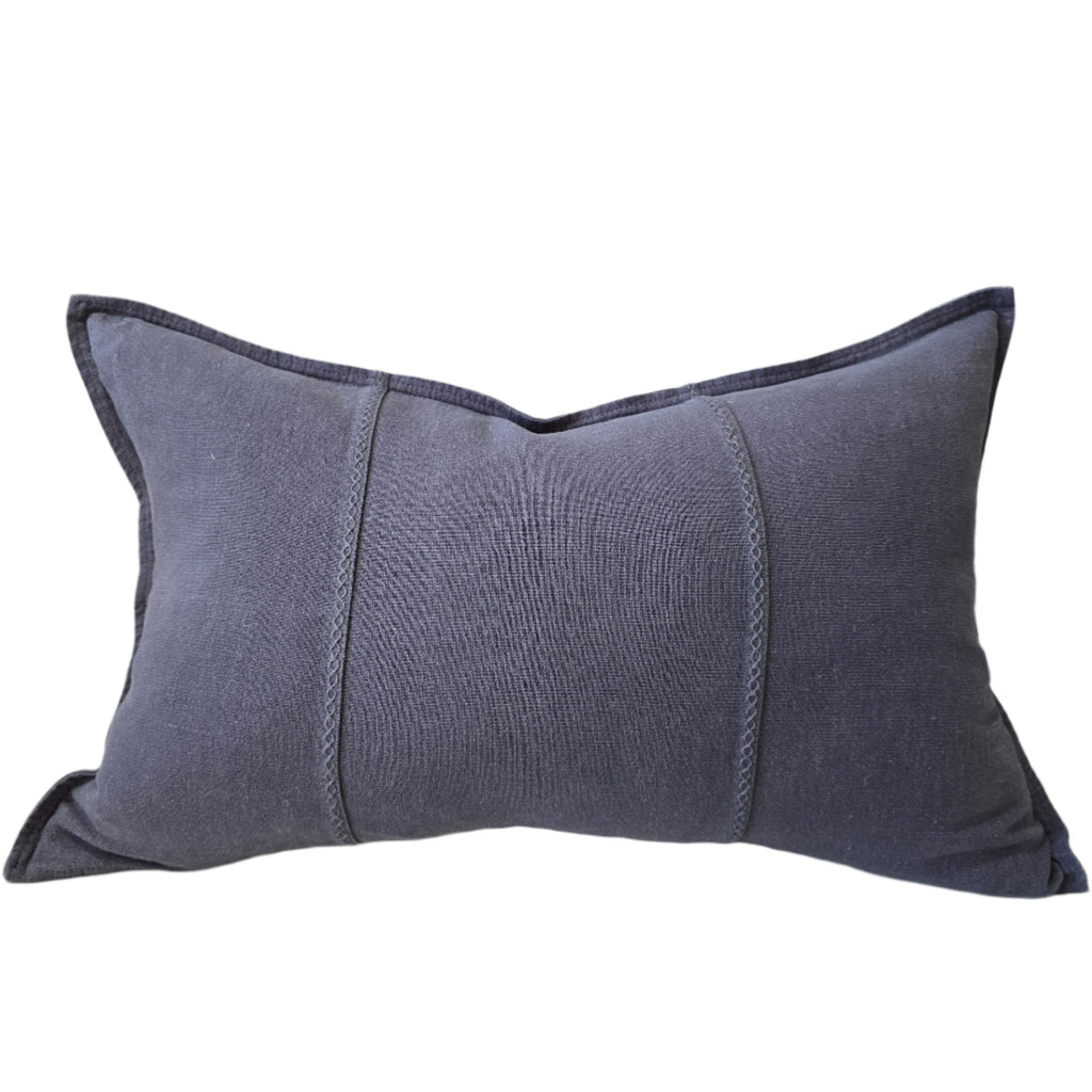 Eveleigh Stonewashed Linen Cotton Cushion 40x60cm Lumbar - Cornflower Blue | Embroidery Double Striped