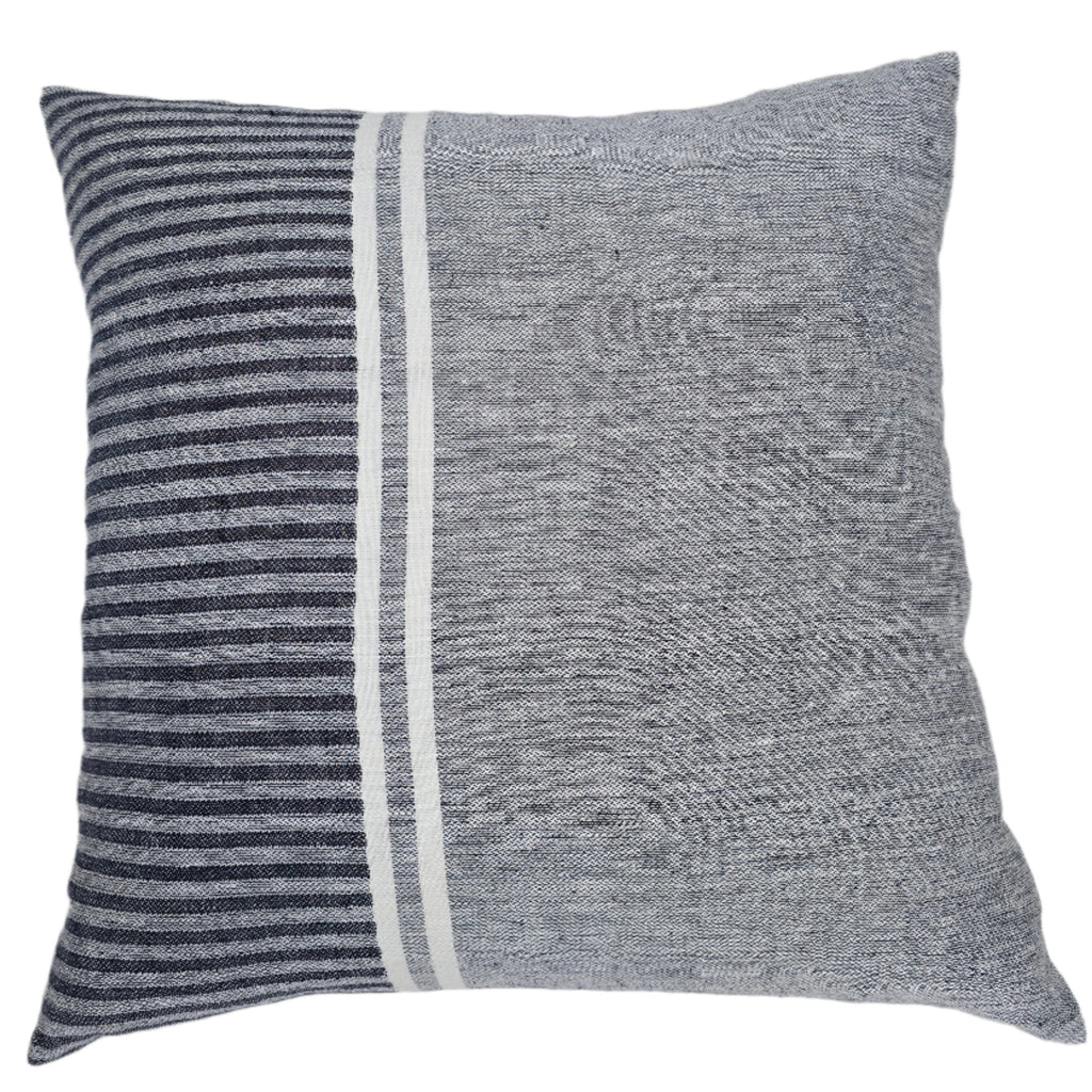 LAST ONE - Aya Linen Cushion 55cm Square - White | Ocean Blue Striped