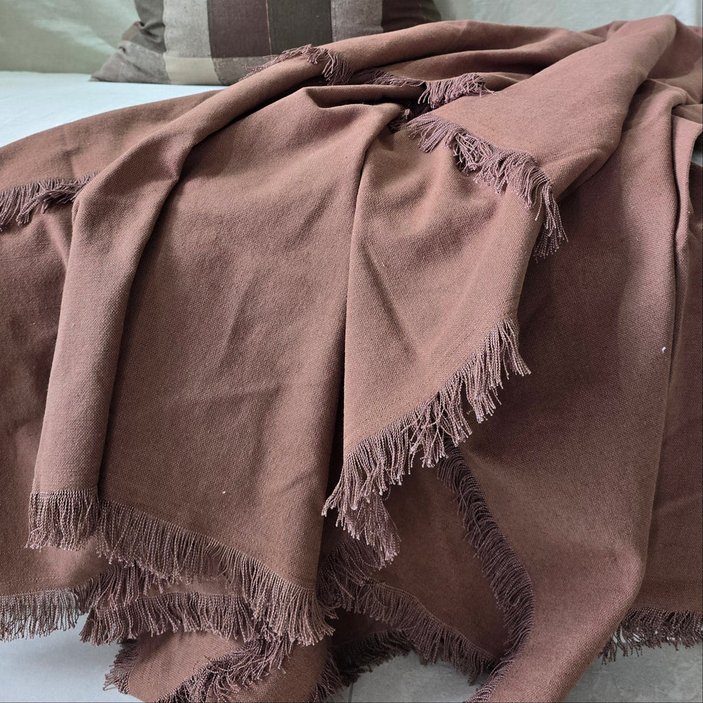 Rhea Linen Fringe Massive Throw Bed Throw 140x230cm  - Pinecone Brown