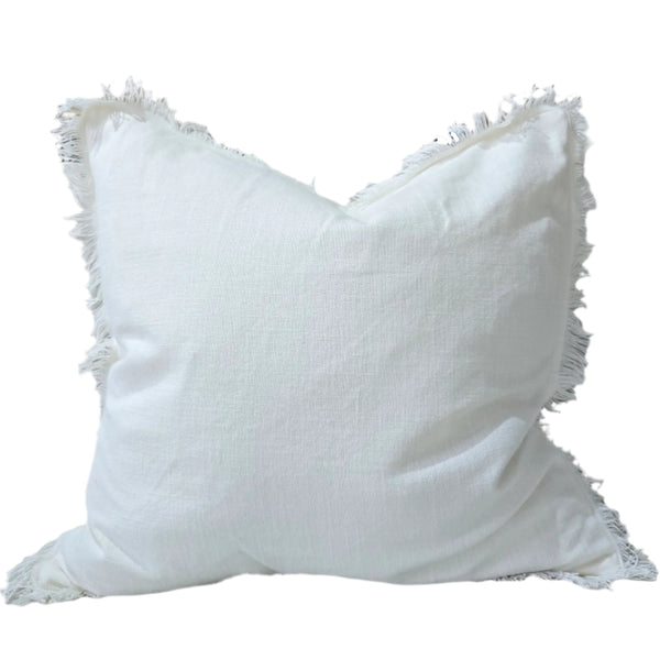 Rhea Linen Fringe Cushion 55cm Square  - White