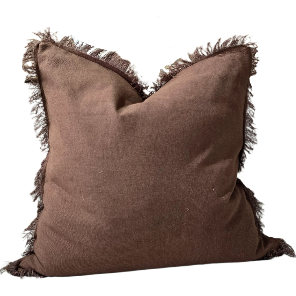 Rhea Linen Fringe Cushion 55cm Square  - Pinecone Brown