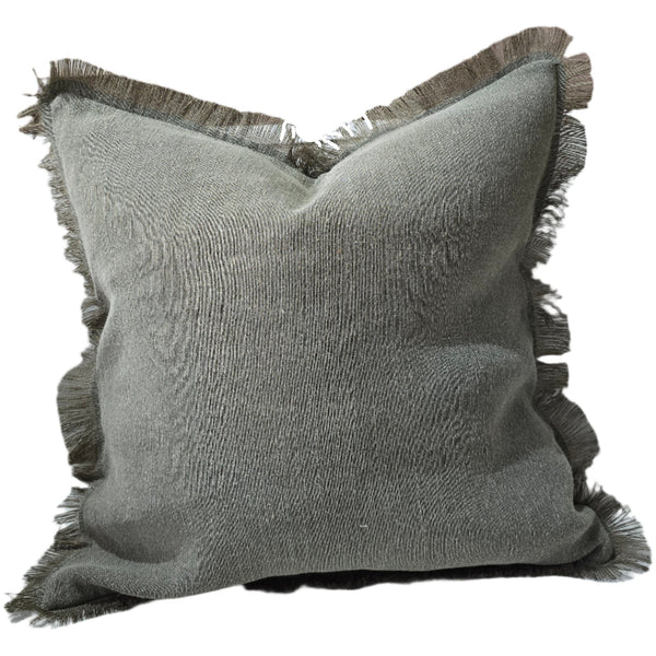 Rhea Linen Fringe Cushion 55cm Square  - Vogue Green