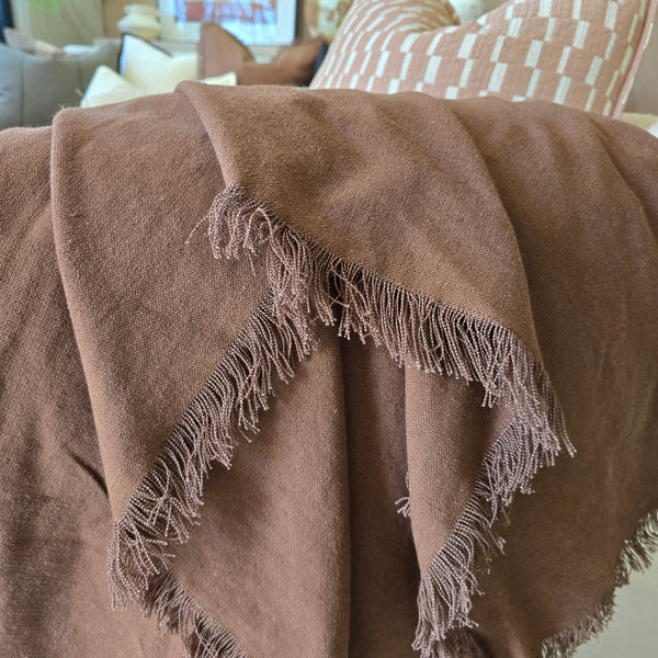 Rhea Linen Fringe Massive Throw Bed Throw 140x230cm  - Pinecone Brown