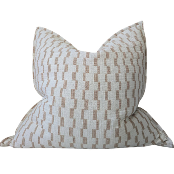 PREORDER NOW | FEB DROP - Mosaic Jacquard Linen Cotton Cushion 55cm Square - Off White | Mocha Mousse