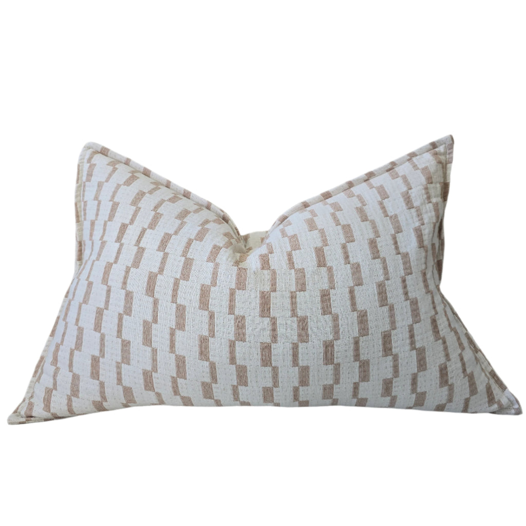 Mosaic Jacquard Linen Cotton Cushion 40x60cm Lumbar - Off White | Mocha Mousse