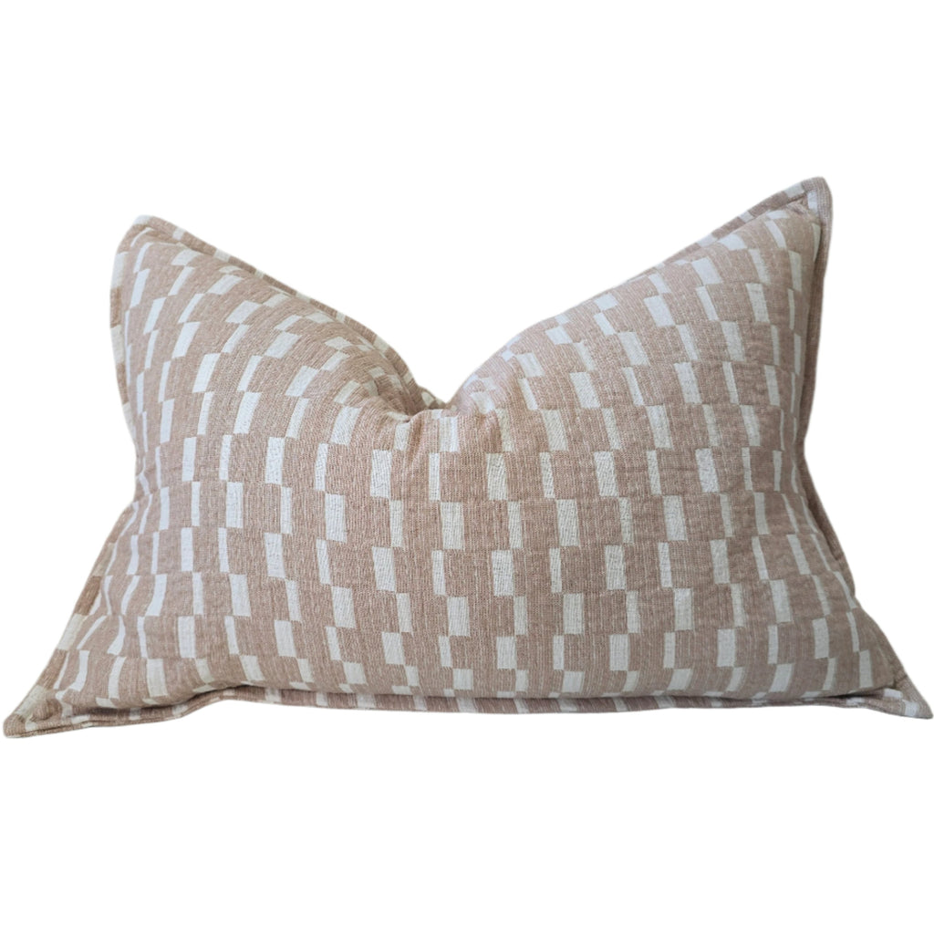 Mosaic Jacquard Linen Cotton Cushion 40x60cm Lumbar - Mocha Mousse | Off White