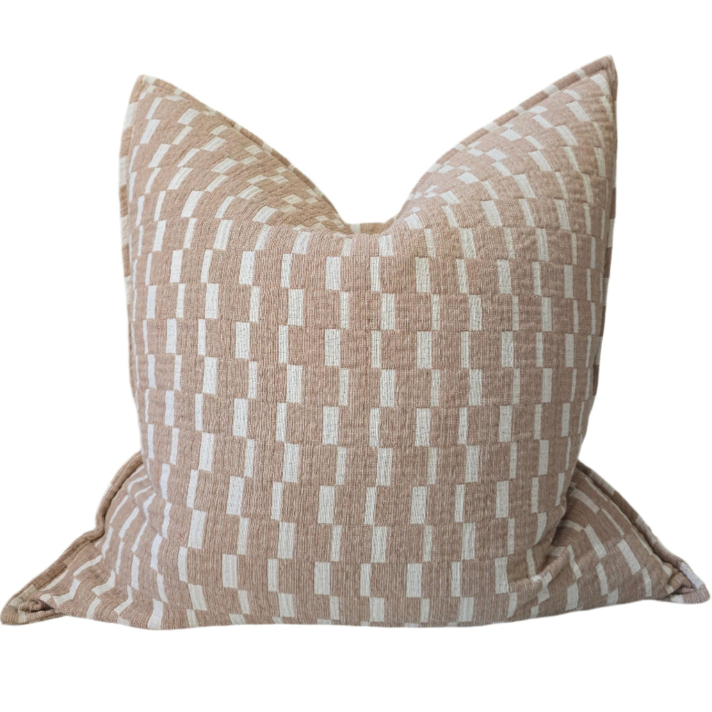 Mosaic Jacquard Linen Cotton Cushion 55cm Square - Mocha Mousse | Off White