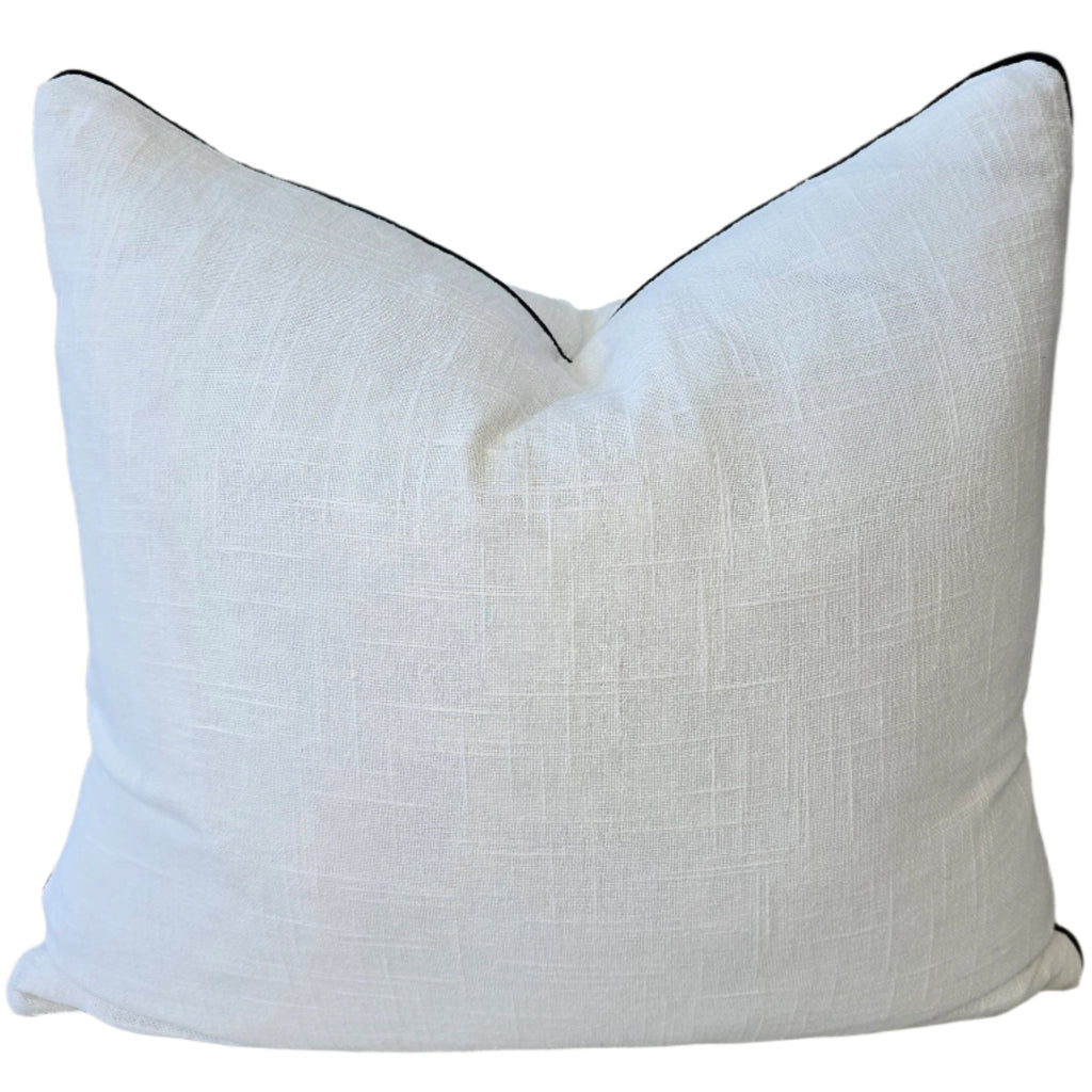 Olga Linen Cotton Cushion 55cm Square - White with Black Piping