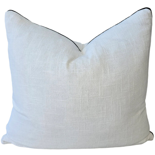 Olga Linen Cotton Cushion 55cm Square - White with Black Piping