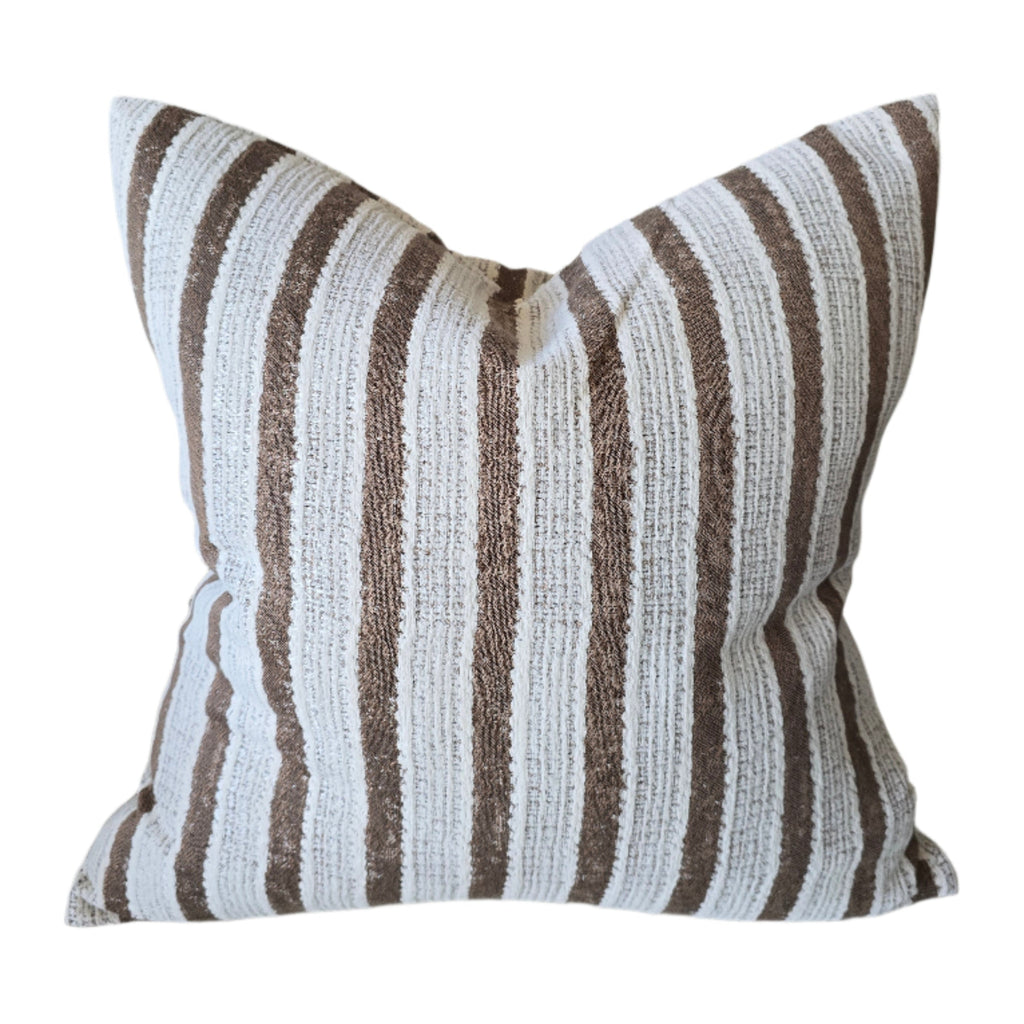 RESTOCK MARCH | Kali Linen Cotton Cushion 50cm Square - Chocolate Brown Striped