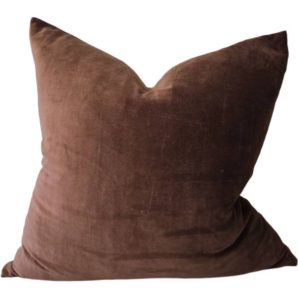 Fontainebleau Cotton Velvet & French Linen Two Sided Cushion 55cm Square - Pinecone Brown