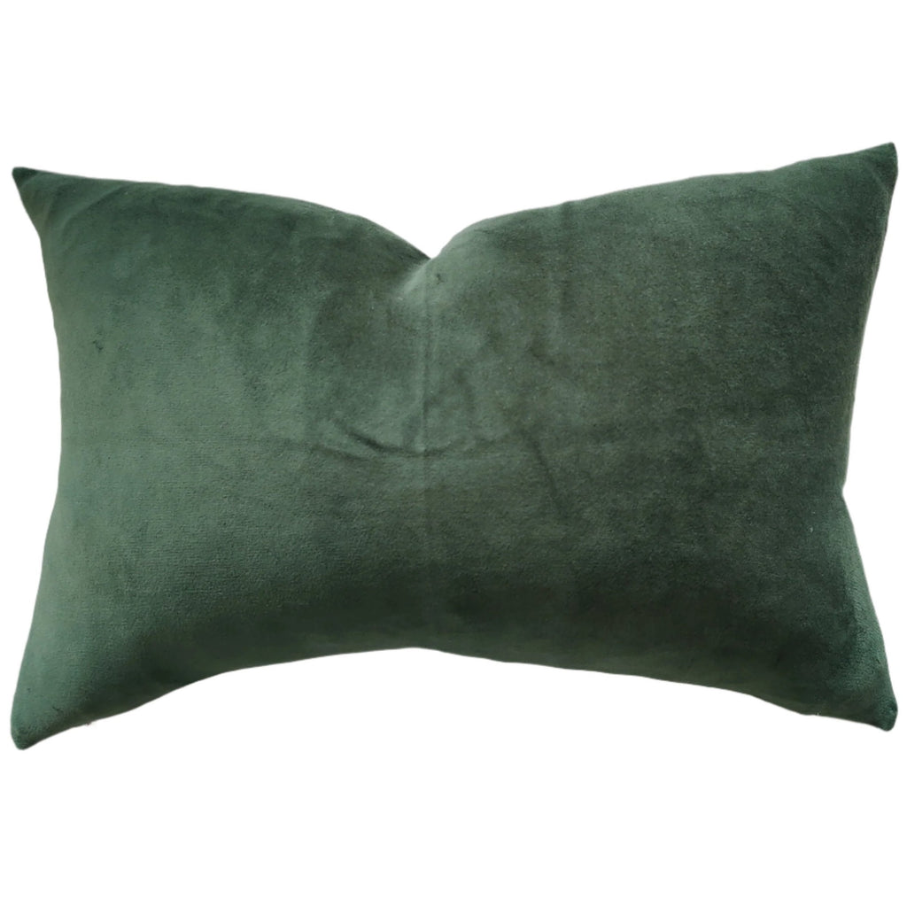 Fontainebleau Cotton Velvet & French Linen Two Sided Cushion 40x60cm Lumbar - Emerald Green