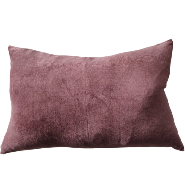 Fontainebleau Cotton Velvet & French Linen Two Sided Cushion 40x60cm Lumbar - Burgundy