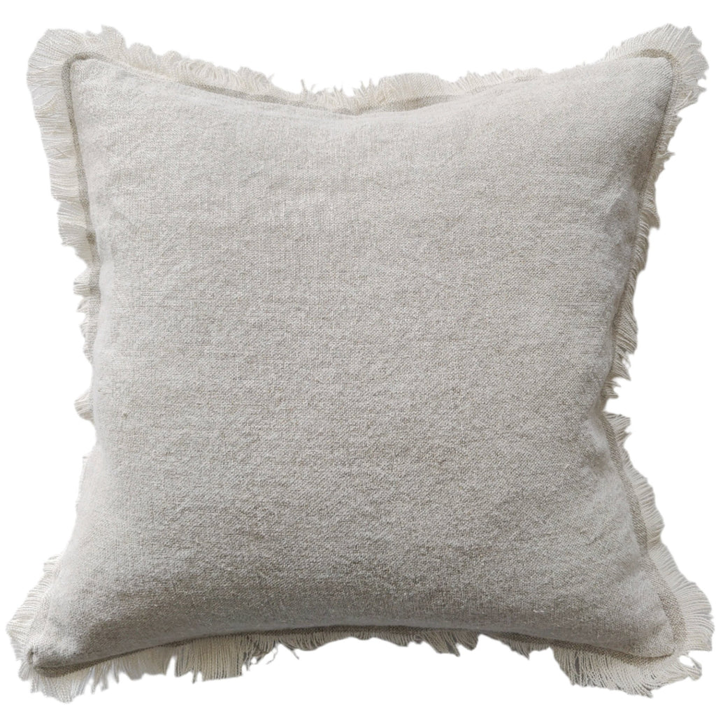 RESTOCK APRIL | Riviera Heavy Weight Texture French Linen Fringed Edge Cushion 60cm Square- Oatmeal