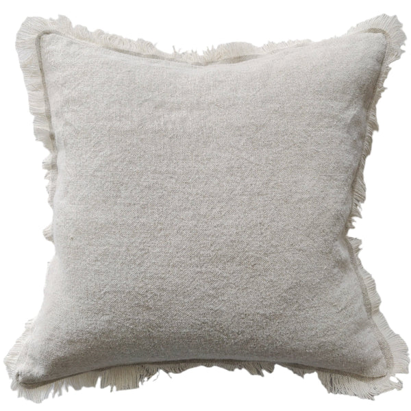 Riviera Heavy Weight Texture French Linen Fringed Edge Cushion 60cm Square- Oatmeal