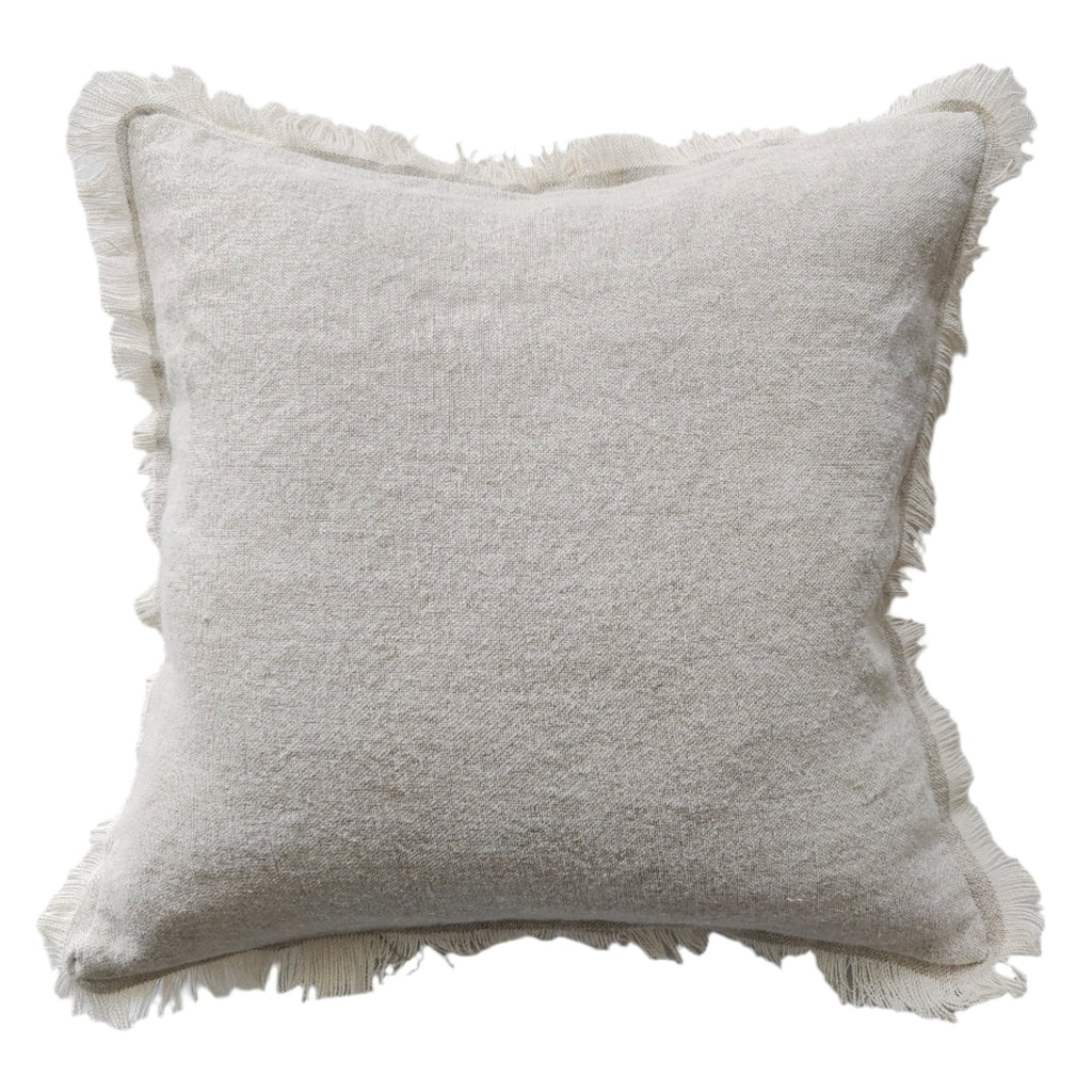 RESTOCK APRIL - Riviera Heavy Weight Texture French Linen Fringed Edge Cushion 55cm Square - Oatmeal