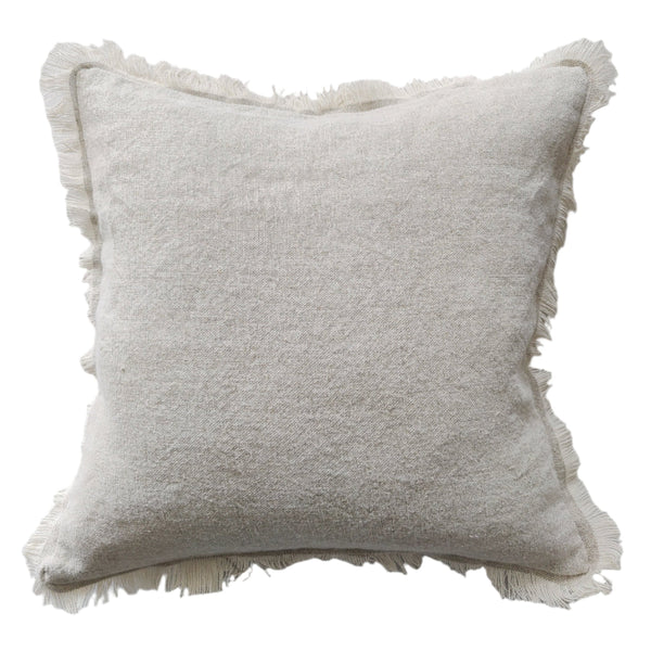 Riviera Heavy Weight Texture French Linen Fringed Edge Cushion 55cm Square - Oatmeal